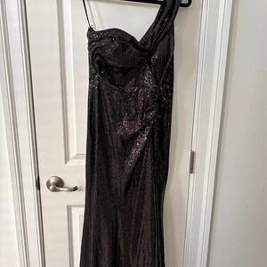 Bloomingdale's Black Sequin One Shoulder Dress